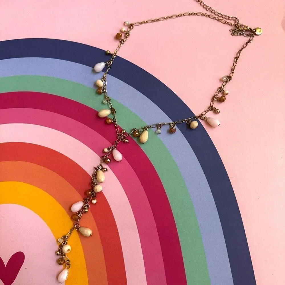 AA  gold tone long beaded Y necklace